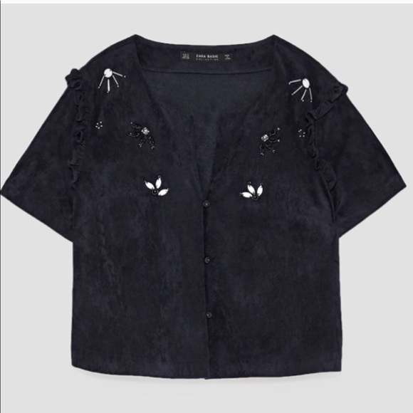 Zara Navy faux top with beads XS - Picture 3 of 6